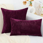 decorUhome Chenille Burgundy Spring Throw Pillow Covers 18x18 Inch Set of 2, Decorative Soft Couch Pillow Covers Solid Dyed Accent Farmhouse Neutral Square Pillow Cases for Sofa