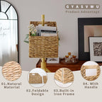 GYASVWU Foldable Water Hyacinth Hanging Baskets, Collapsible Wicker Wall Baskets with Handle, Woven Hanging Basket, Front Door Basket for Flower/Fruit/Mail/Magazine/Files Storage (Water Hyacinth)