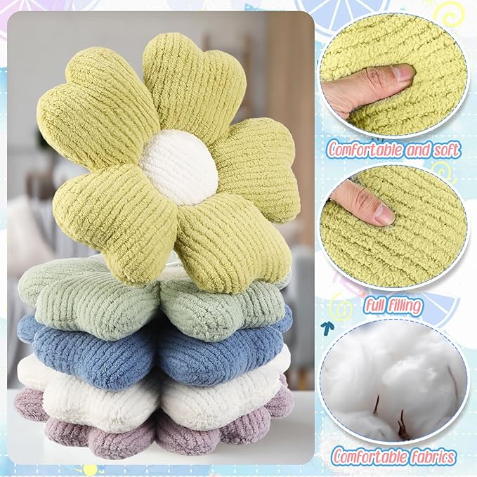 10 Pcs Cute Flower Pillow 15.75 Inch Flower Plush Throw Pillow Aesthetic Decorative Seating Cushion for Spring Back to School First Day of School Sofa Couch Bed Decor(Multi Colored,Multicolor)