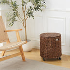 Wimarsbon Round Pouf Ottomans, Handwoven Natural Water Hyacinth Seagrass Pouffe,Outdoor Rattan Stool Accent Seat, Bohemian Coastal Home Decor (Storage Ottoman - Dark Water Hyacinth Braid)