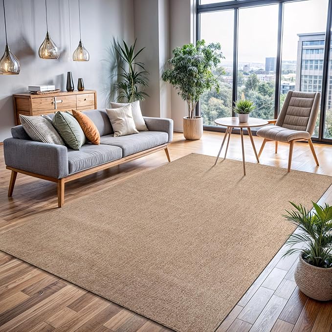 CAMILSON Easy Jute Rug 9x12, Indoor Outdoor Natural Color Fiber Area Rugs for Living Room Patio and Kitchen Rug, Solid Boho Woven Design, Easy-Cleaning, Washable Outside Carpet Alfombras (9 x 12)