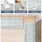 KIMODE Anti Fatigue Kitchen Mats for Floor, Boho Vintage Kitchen Rugs Sets of 2, Cushioned Kitchen Floor Mats Non Slip, Comfort Rugs for Kitchen Floor, Sink, Laundry, Desk Blue 17"x47"+17"x29"