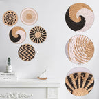 HJJWNDDNG 5 Pack Boho Wall Basket Decor Set, Hanging Woven Seagrass Rattan Wicker Boho Wall Decor, Round Farmhouse Wall Hanging Baskets Rustic Flat Wall Art for Living Room Bedroom Kitchen