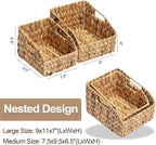 FairyHaus Wicker Baskets 2 Pack, Natural Large Wicker Baskets for Storage, Nesting Hand-woven Water Hyacinth Wicker Baskets for Organizing with Built-in Handles, 9"L x 11"W x 7"H