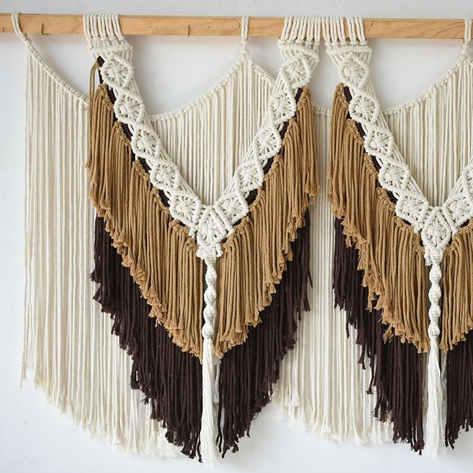 Macrame Wall Hanging Boho Wall Hanging Brown Dorm Wall Decor Craftsmanship Handmade Tassel Knotting Boho Fiber Art Home Room Decor 47" W x 25" L