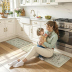 LEEVAN Anti Fatigue Mats for Kitchen Floor Non-Slip, Cushioned Kitchen Mats for Floor 20''x31''+20''x47'', Tan Memory Foam Kitchen Mat Sets