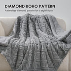 EverGrace Jacquard Boho Sherpa Fleece Throw Blanket for Couch, Super Soft Cozy Fuzzy Plush Blankets for Winter, Reversible Thick Warm Blanket for Bed, Sofa, Living Room, Grey, 60" x 80"