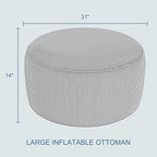 LVTXIII Indoor/Outdoor Extra Large Inflatable Ottoman Pouf D31 x H14 Inch, Round Footstool with Handle, Weather-Resistant Portable Furniture for Patio, Camping, Beach, Strip Grey