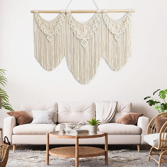 RUIZHIXUAN large macrame wall hanging - Boho Tapestry Macrame Wall Decor Art- Chic Bohemian Handmade Woven Tapestry Home Decoration for Bedroom Living Room Apartment Dorm Gallery - 43"x32" (Bead-B)