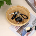 Hipiwe Small Round Keys Basket Bowl for Entryway 8.6" Hand-woven Wicker Storage Basket Rattan Decorative Basket Fruit Candy Cake Food Serving Baskets Tray for Keys, Wallet, Cell Phone