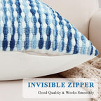 Boho Decorative Throw Pillow Covers 12x20 Inch, Chenille Tufted Pillow Cover Striped Textured Lumbar Farmhouse Accent Pillowcase for Couch Sofa Bedroom Living Room, Blue White Stripe, 1 Pack