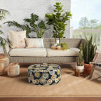 Indoor/Outdoor Inflatable Ottoman D21 x H9 inch, Round Footstool Inflatable Foot Rest Ottomans with Handle,Portable Ottoman Pouf for Patio, Garden, Camping, Home,Black Yellow Crosby