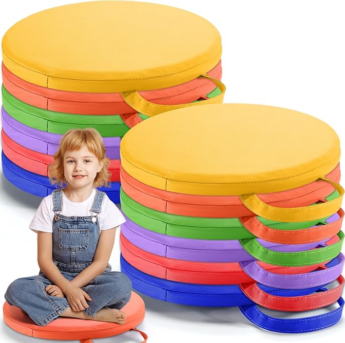 Suzile 12 Pcs 12 Inch Round Floor Cushions for Kids and Toddlers Flexible Seating Classroom Floor Pillow with Handles for Classroom Daycare Preschool Yoga Meditation