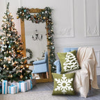 Breling Set of 2 Olive Green Velvet Embroidery Christmas Pillow Covers18x18 Winter Snowflake Pillow Covers Decorative Soft Tufted Luxury Christmas Tree Cushion Cover for Couch Sofa Bed Holiday Decor