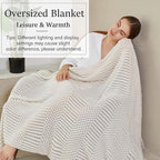 Blagic Knitted Throw Blanket for Couch Soft Farmhouse Boho Throw Blanket with Tassels Home Decorative Lightweight Throw Blankets,White Throws for Bed/Chair/Sofa, Pineapple Textured,50" W x 60" L
