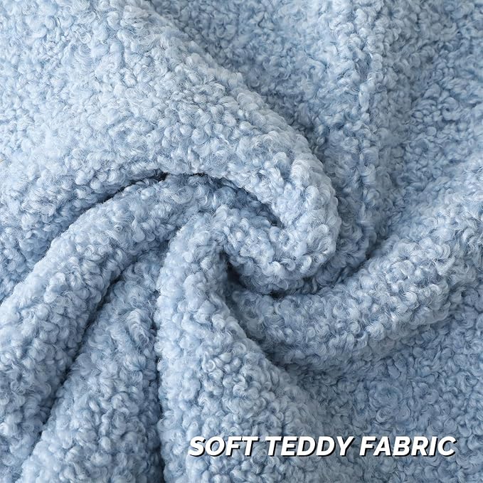 FUTEI Light Blue Throw Pillow Covers 16x16 Inch Set of 2,Furry Faux Fur Teddy Boucle Textured Cushion Covers,Soft Fluffy Decorative Pillow Case,Home Decor for Couch Bed Living Room Office Car