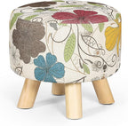 Asense 11-inch Round Ottoman Footstool,Small Padded Seat with Wood Legs,Foot Rest Stool for Living Room Bedroom Couch,Flower