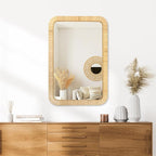PERFNIQUE Rattan Mirror, 30'' x 20" Rectangle Boho Bathroom Mirror, Decorative Wall Nursery Decor, Rustic Farmhouse Handmade Wicker Mirror for Bathroom Bedroom Entryway Living Room Decor