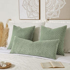 Kevin Textile Spring 14x36 Inch Long Lumbar 1 Pack Boho Decorative Throw Pillow Cover Soft Striped Corduroy Rectangle Cushion Case Farmhouse Solid Accent for Living Room Couch Sofa Bed, Sage Green