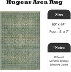 HUGEAR Area Rug 5x7 Vintage Green Machine Washable Living Room Rugs Distressed Retro Floral Vacuumable Low Pile Carpet Bedroom Office Dining Room Laundry Room Non Slip Soft Lightweight