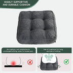 HIGOGOGO Tufted Corduroy Recliner Seat Cushion for Elderly, 20x20x6 Inch Extra Large Square Seat Cushion for Recliner Chair, Floor Pillow, Office Chair, Car, No Pressure on Thighs, Dark Grey