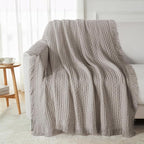 Exclusivo Mezcla Knit Throw Blanket with Fringes for Couch, Reversible Super Soft and Warm Woven Boho Throw for All Season, Home Decor, 50"x60", Taupe