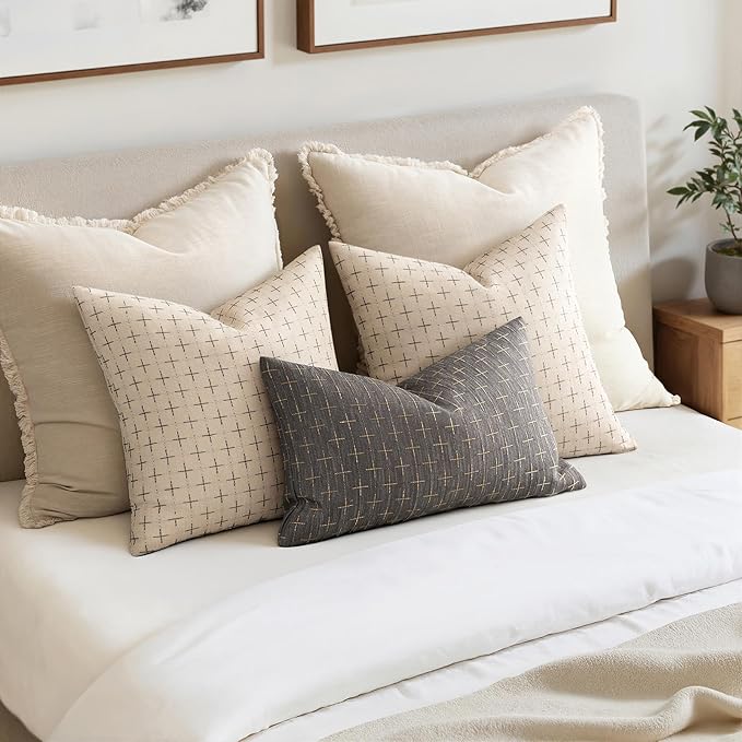 MIULEE Pack of 2 Decorative Burlap Linen Euro Sham Christmas Throw Pillow Covers Modern Farmhouse Pillowcases Rustic Woven Textured Cushion Cover for Sofa Couch Bed 26x26 Inch Beige