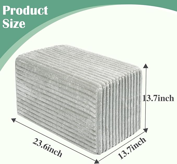 Rectangular Pouf Ottoman, Stuffed Floor Pouf with Foam Chunk Filling, Soft Coral Fleece Furry Foot Rest Stool, Multi-Use Ottoman for Living Room, Wide Stripe Boho Decor, Dark Gray