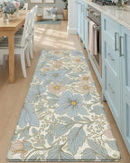DEXI Kitchen Mats for Floor, 23x59, Cushioned Standing Mat Anti Fatigue, Wide Waterproof Comfort Floral Padded for Laundry Room Office, Blue
