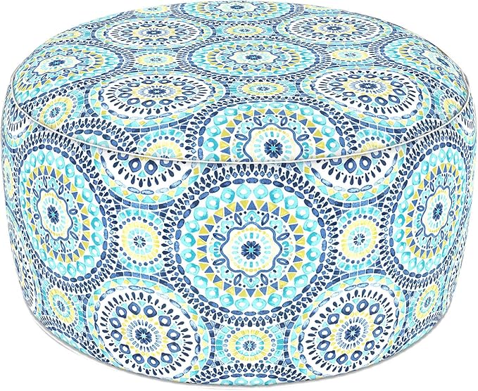 LVTXIII Indoor/Outdoor Extra Large Inflatable Ottoman Pouf D31 x H14 Inch, Round Footstool with Handle, Weather-Resistant Portable Furniture for Patio, Camping, Beach, Delancey Lagoon