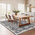 AMADA HOMEFURNISHING 6x9 Area Rugs, Blue Low-Profile Washable Rug with Non-Slip Backing & Durable Edge Binding, Vintage Rugs for Living Room, Bedroom, Dining Room
