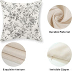 Black and Cream Pillow Covers 20x20 Set of 2 Vintage Floral Chinoiserie Throw Pillows Rustic Toile Flower Decorative Pillow Cases Outdoor Chinoiserie Decor Linen Cushion Case for Couch Sofa