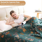 Boho 100% Cotton Large Throw Blanket - All Season Rustic Ultra Soft Breathable Floral Bird Blanket for Bed Sofa Couch Chair Bedspread Quilt Gift, 80" x 90"-Teal/Beige