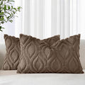 decorUhome Cozy Textured Throw Pillow Covers 12x20 Inch Set of 2, Soft Plush Faux Wool Brown Accent Couch Pillow Covers for Modern Farmhouse Sofa Bed Living Room
