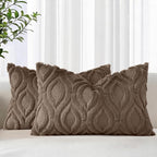 decorUhome Cozy Textured Throw Pillow Covers 12x20 Inch Set of 2, Soft Plush Faux Wool Brown Accent Couch Pillow Covers for Modern Farmhouse Sofa Bed Living Room