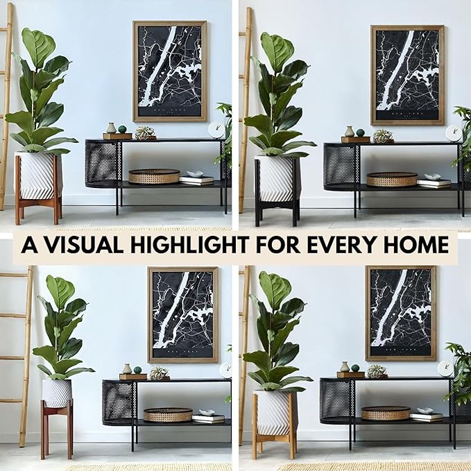 Fox & Fern Large Adjustable Plant Stand Indoor — 11 to 15 Inch Mid Century Bamboo Plant Stand - Plug In Design - Easy to Assemble - Two Heights - For 11, 12, 13, 14 & 15 Inch Pots (Not Included)