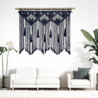 Youngeast Large Macrame Wall Hanging Boho Woven Tapestry Bohemian Macrame Wall Decor Handmade Tassel Tapestry Home Decoration for Bedroom Living Room 39"X31" (Wood Dowels Not Included) (Navy)
