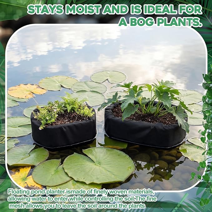 2 Pcs Floating Pond Planter Woven Fabric Floating Planters for Ponds Hydroponics Ponds Water Features and Decorations (Oval,9 Inches/ 5.5 Inches)