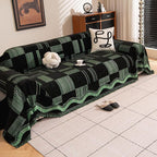 ROOMLIFE Ink Green Sofa Cover, Vintage Boho Couch Cover for 3 Cushion Sofa, Non Slip Chenille Sofa Slipcovers for Dog, Washable Furniture Sofa Protector Cover with Tassel for Living Room, 71''X118”