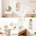 Dahey Over The Door Hanging Basket 3-Tier Woven Boho Wall Mounted Storage Organizer with Hooks for Bedroom Nursery Bathroom Apartments Dorm Pantry Decor, Jute
