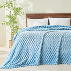 NEWCOSPLAY Super Soft Queen Blanket Blue Premium Silky Flannel Fleece 3D Clouds Stylish Jacquard Lightweight Bed Blanket All Season Use 350GSM (Blue, Queen(90"x90"))