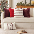 MIULEE Set of 2 Christmas Burgundy Boho Decorative Lumbar Pillow Covers 12x20 Inch Farmhouse Rustic Couch Throw Pillows Modern Cotton Cushion Covers Retro Macrame Woven Home Decor for Bed Sofa Chair