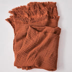 Simple&Opulence Cotton Muslin Throw Blanket for Bed, Couch, Knit Woven Gauze Blanket with Tassels, Soft Lightweight Cozy Pre-Washed Breathable Farmhouse Decoration for All-Season (Rust Orange)