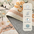 Lahome Sylvie Fall Floral Washable Area Rugs 8x10, Boho Living Room Large Rugs Non-Slip for Bedroom, Soft Rubber Backed Burnt Orange Carpet for Dining Playroom Decor, Ochre Fall