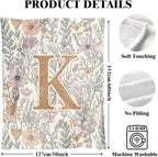 JXREQ Throw Blanket Initial Letter K Personalized Monogrammed Gifts for Women Teen Girls Frends, Boho Floral Throw Blankets for Bed Sofa Living Room Office, 50x60 Inch