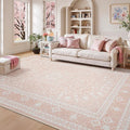 Lessymo 8 x 10 Area Rugs for Living Room, Machine Washable Area Rugs Boho Faux Wool Low Pile Area Rug for Bedroom, Floral Medallion Vintage Rugs with Non-Slip Rubber, Kid & Pet Friendly,Pink