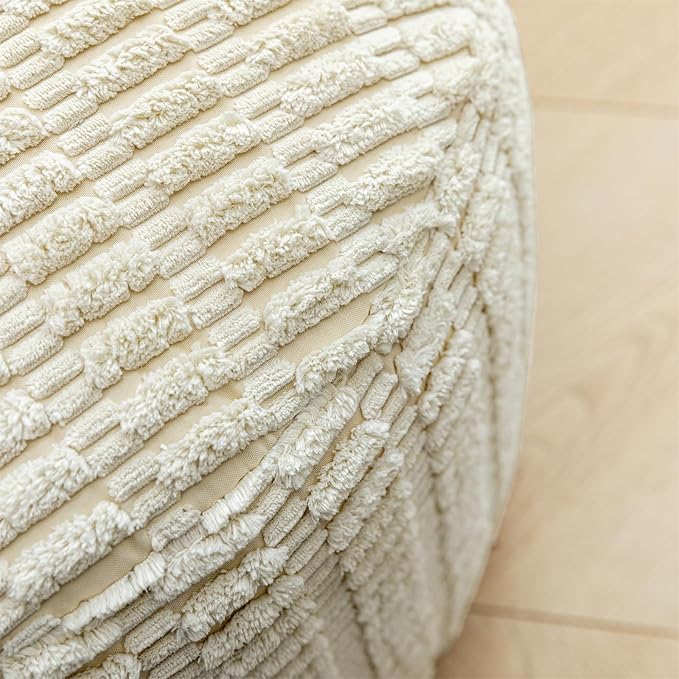 Unstuffed Ottoman Pouf Round Foot Rest Poof Ottoman No Filler Floor Foot Stool Pouf Bean Bag Cover with Storage for Living Room Bedroom