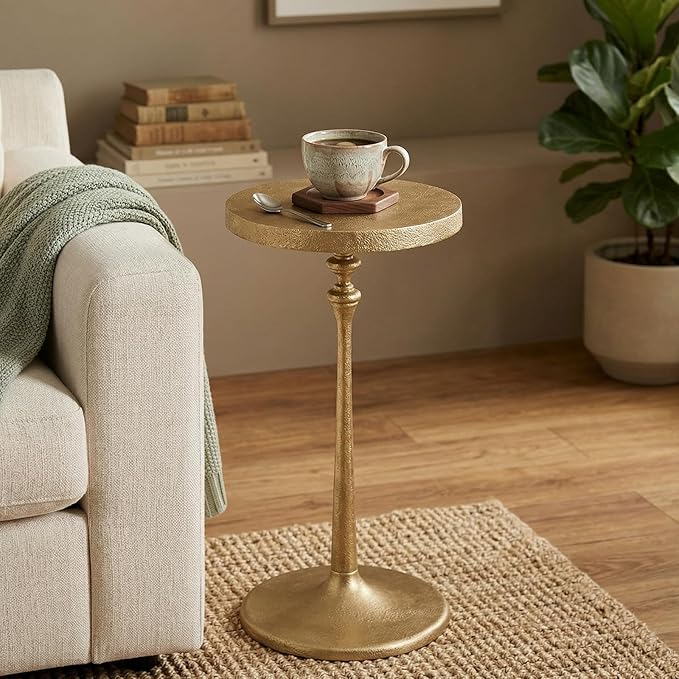 Vintage Brass Cast Iron Side Table Round Accent Table for Living Room Drink Cocktail Martini Table Bedroom Bedside Nightstand Lamp Table Patio Plant Stand Small Apartment Decorative Furniture