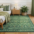 Lessymo 6x9 Washable Area Rug with Non Slip Backing,Soft Boho Indoor Carpets for Living Room Bedroom Nursery, Kid and Pet Friendly, Green