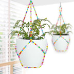 2 Pack Macrame Plant Hanger (for 8" Pot), Glass Beaded Plant Hangers Indoor Outdoor | Colorful Hanging Planters, Hanging Plants Holders | No Pot/Plants Included (2PK, for up to 8")